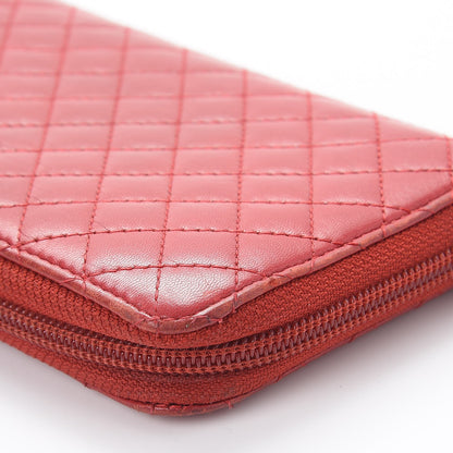 Chanel Lambskin Quilted Camellia Zip Around Large Gusset Wallet Red 10 of 12