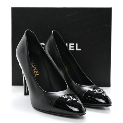 Chanel Lambskin Patent Metal Cap Toe CC Pumps 37.5 Black Gold 11 of 11