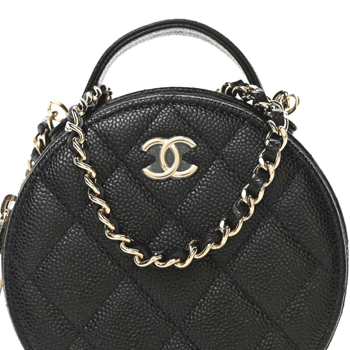 Caviar Quilted Round Handle With Care Vanity With Chain Black