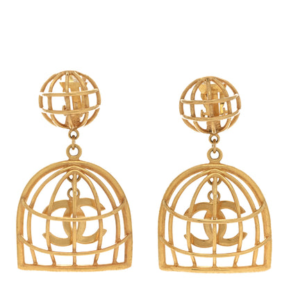 Chanel CC Bird Cage Drop Clip On Earrings Gold 1 of 5