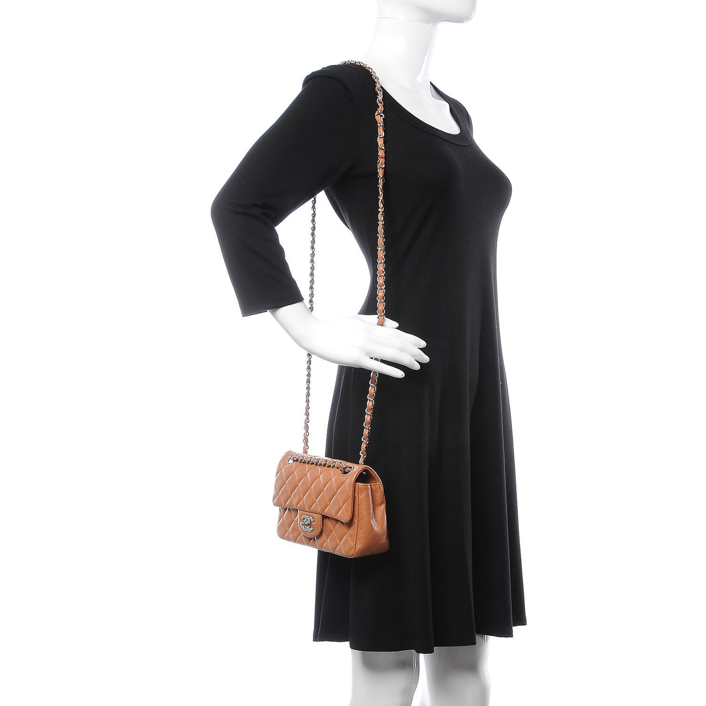 Caviar Quilted Mini Rectangular Flap Light Brown