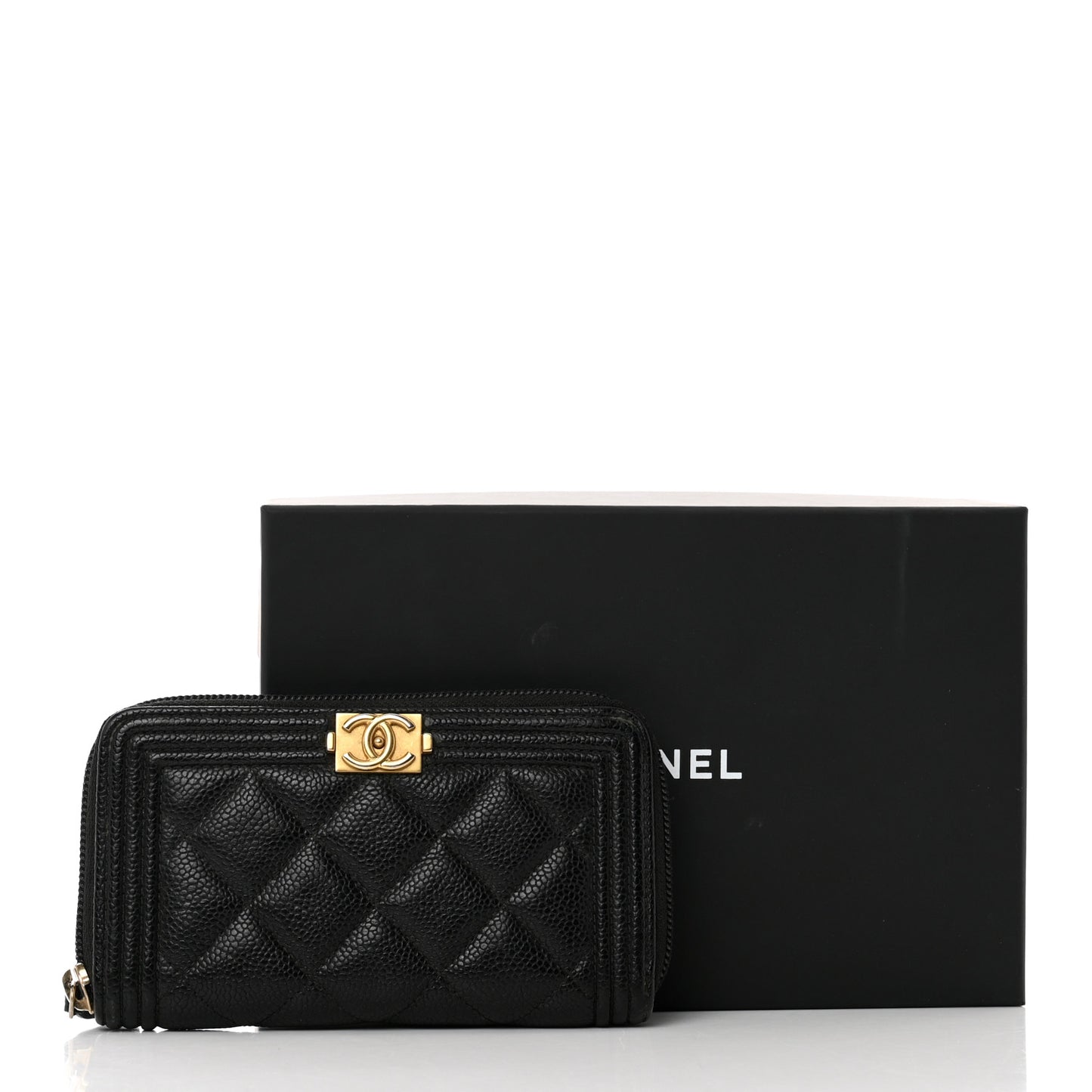 Caviar Quilted Small Boy Zip Around Wallet Black