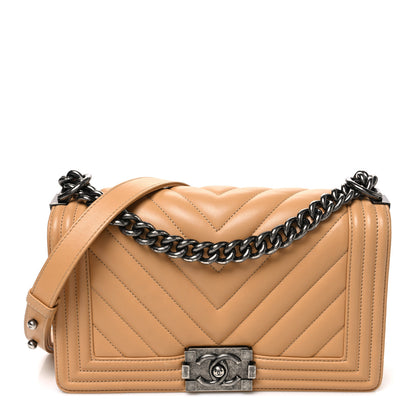 Chanel Calfskin Chevron Quilted Medium Boy Flap Beige 1 of 10
