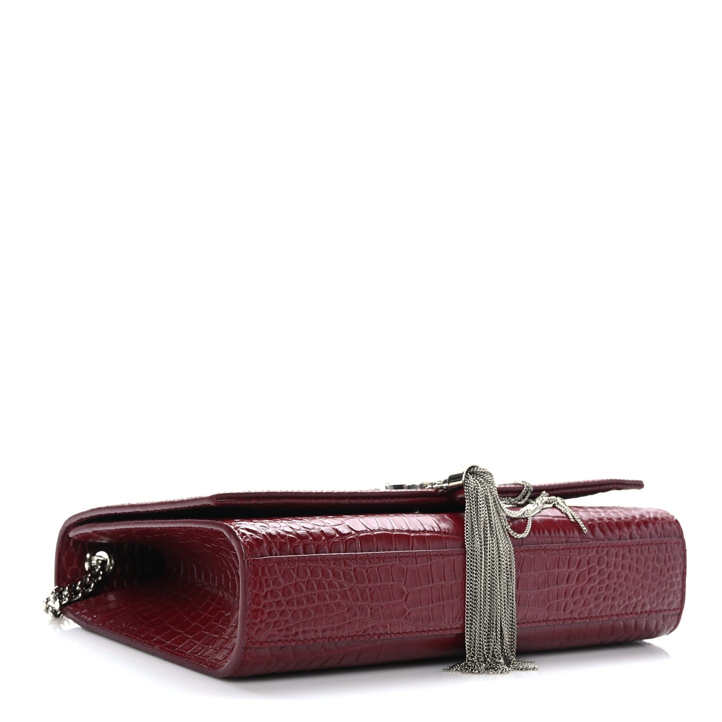 Calfskin Crocodile Embossed Medium Classic Monogram Kate Tassel Satchel Red