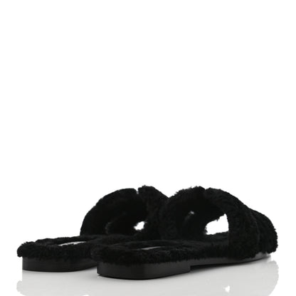 Hermes Woolskin Oran Sandals 38.5 Black 4 of 7