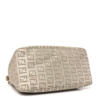 Fendi Metallic Jacquard Zucchino Suede Mini Mama Baguette  Cipria Argento Grigio 4 of 10