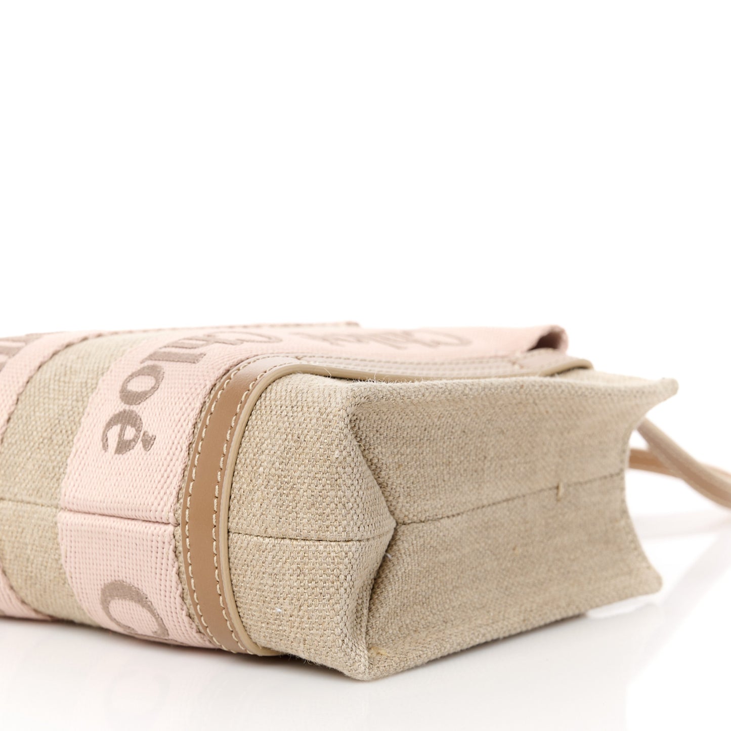 Linen Calfskin Mini Woody Ribbon Tote With Strap Blushy Beige