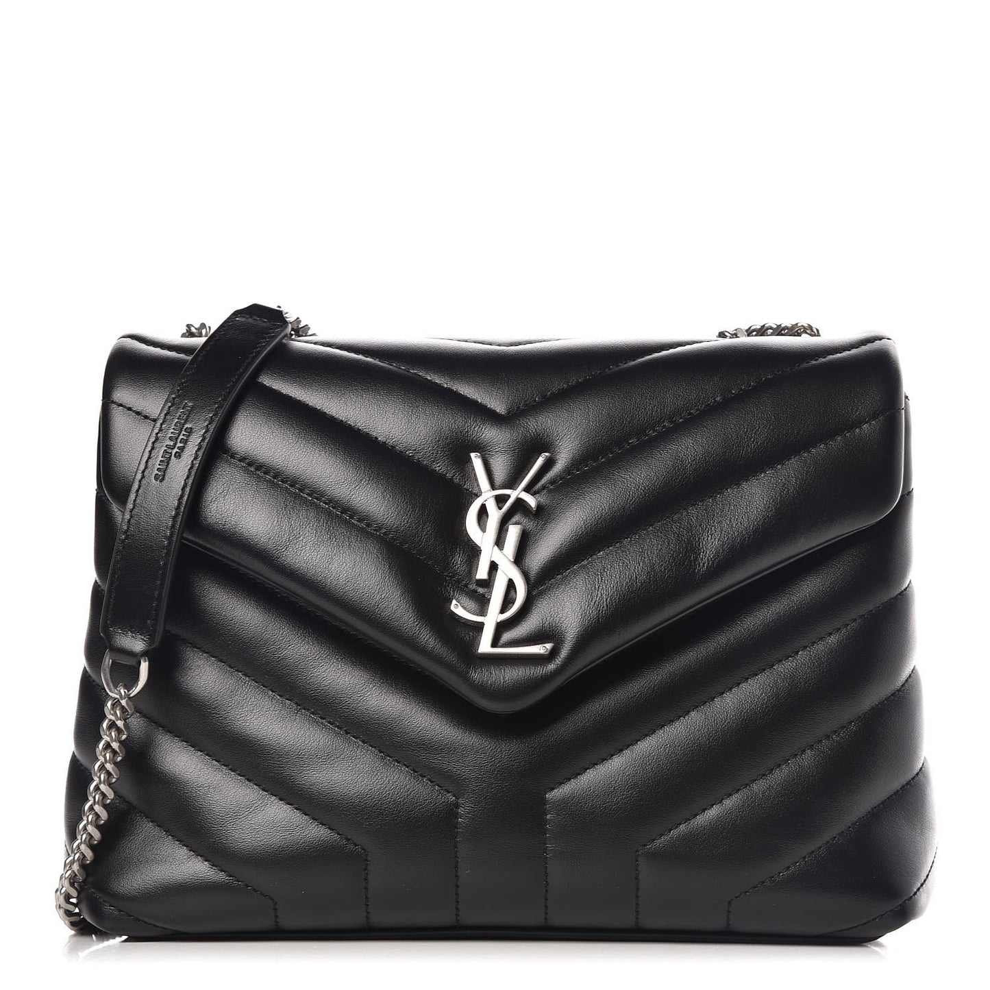 Calfskin Y Quilted Monogram Small Loulou Chain Satchel Black