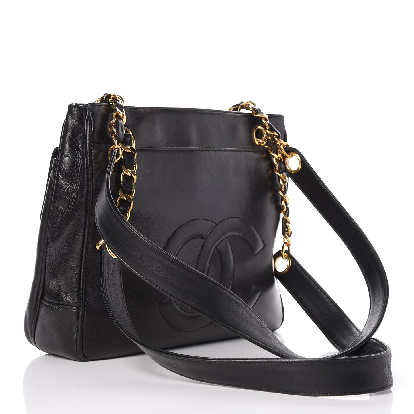 Lambskin CC Flap Shopping Tote Black