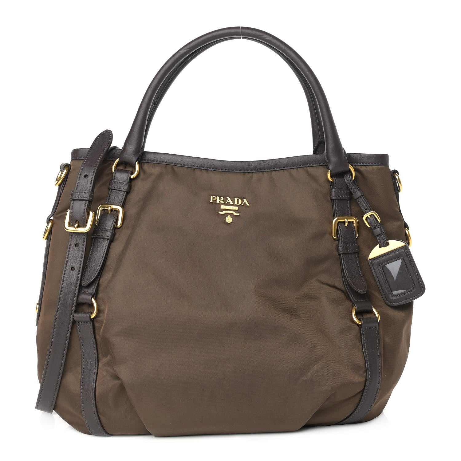 Prada Tessuto Nylon Soft Calf Small Tote Bruciato 1 of 10