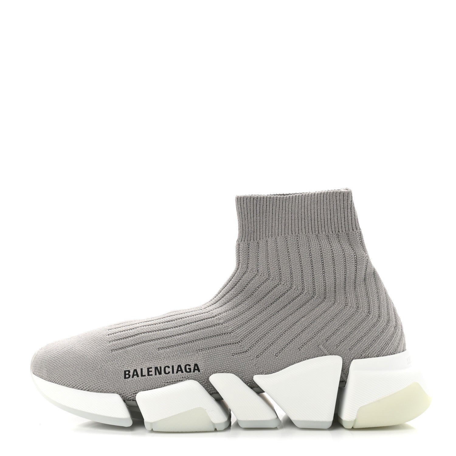 Balenciaga Ribbed Knit Womens Speed 2.0 Transparent Sole Sneakers 37 Baltic Grey White 1 of 9