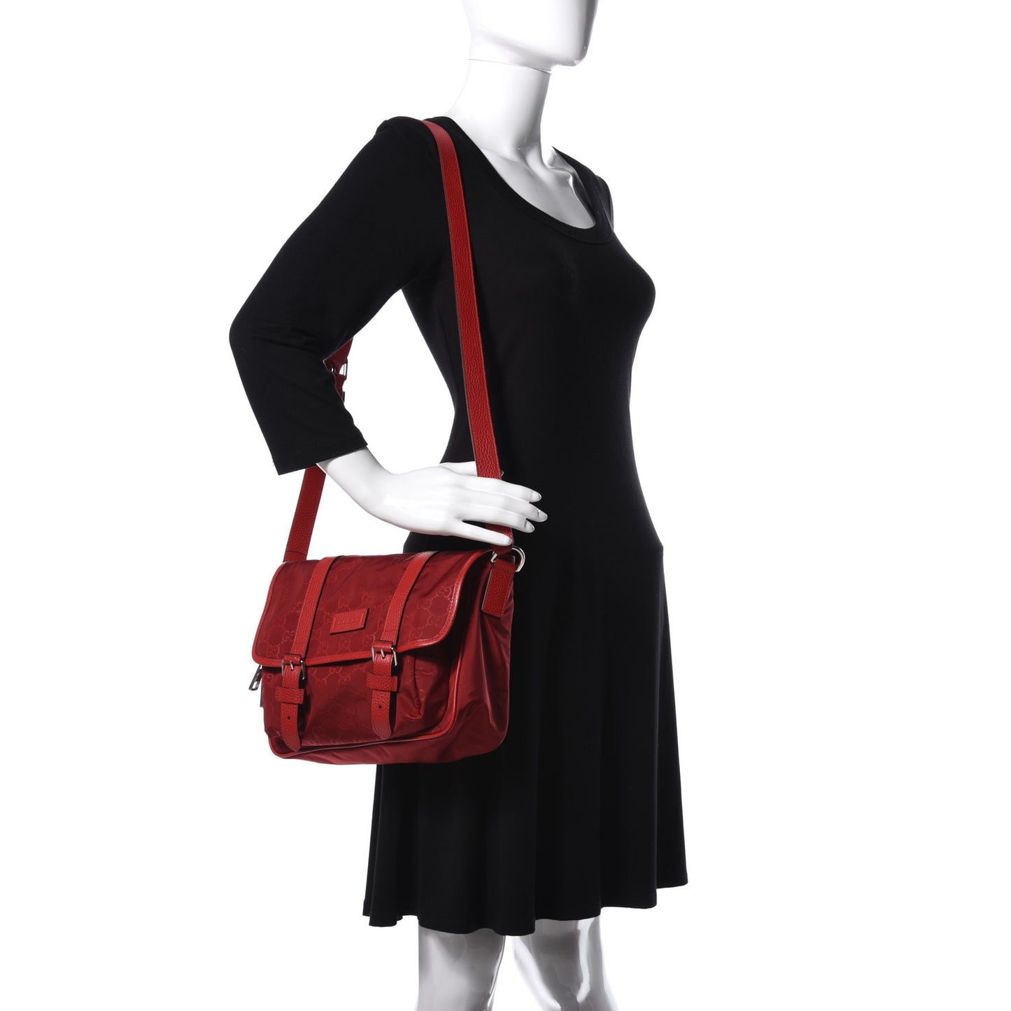 Nylon Monogram Double Buckle Flap Messenger Bag Vibrant Red