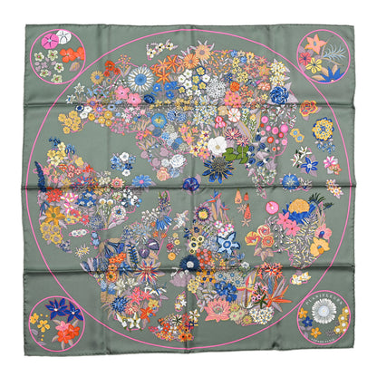 Hermes Silk Planifleurs Scarf 90 Vert Amande Rose Bleu 1 of 5