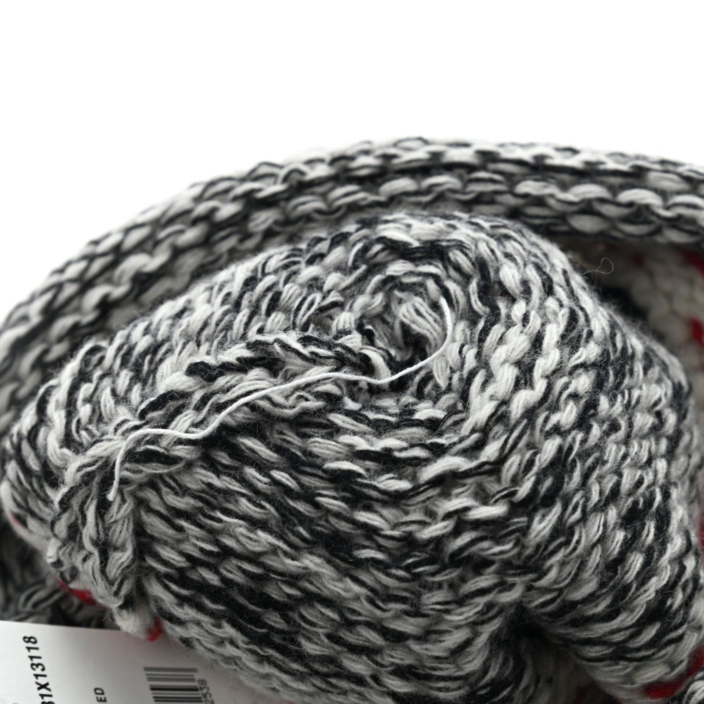 Wool Shearling CC Beanie Hat Ivory Black Red