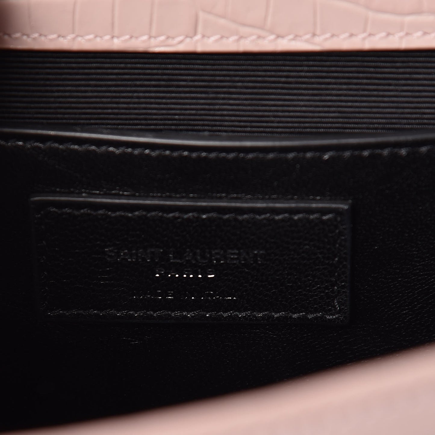 Calfskin Crocodile Embossed Medium Classic Monogram Kate Tassel Satchel Powder Pink