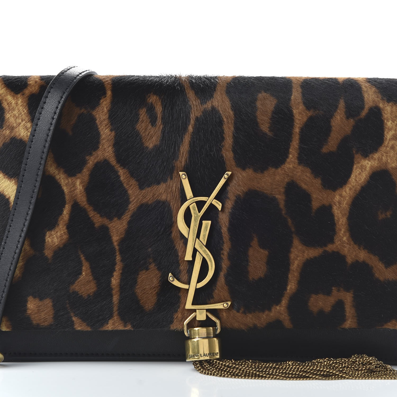 Saint Laurent Pony Hair Leopard Print Classic Monogram Kate Tassel Chain Wallet Black 9 of 9