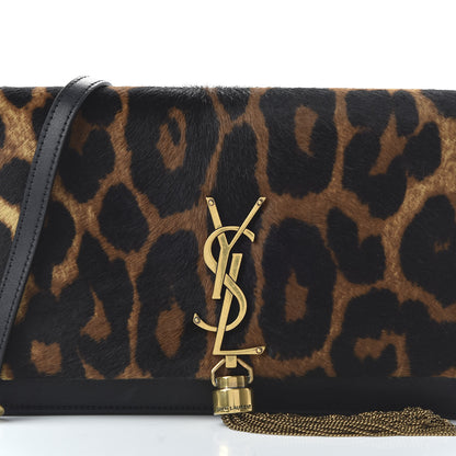 Saint Laurent Pony Hair Leopard Print Classic Monogram Kate Tassel Chain Wallet Black 9 of 9