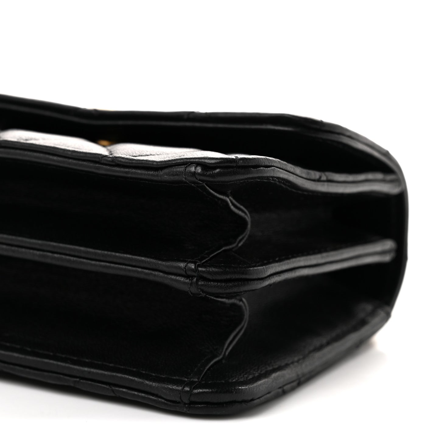 Lambskin Quilted Mini Metal Top Handle Flap Clutch With Chain  Black