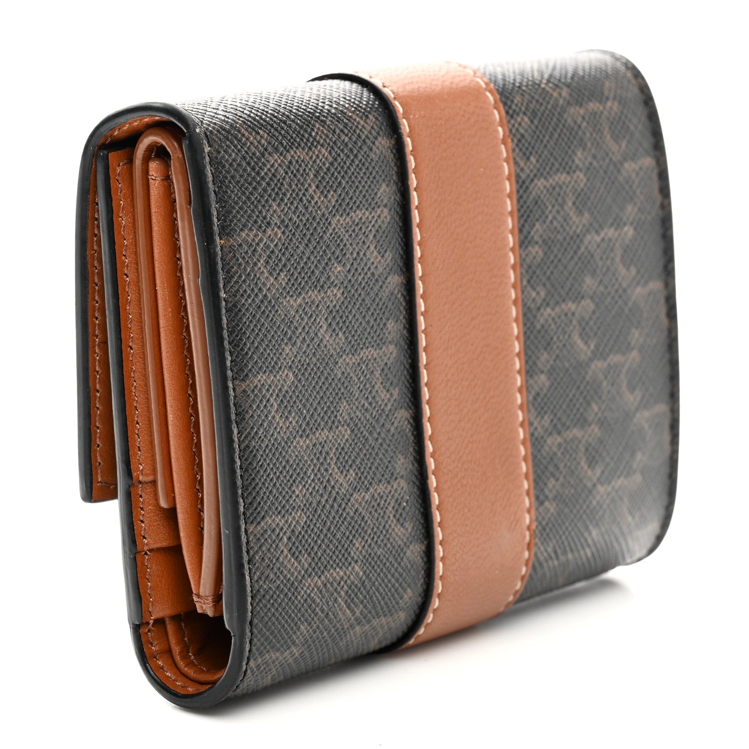 Celine Canvas Triomphe Lambskin Folded Compact Wallet Tan 3 of 11
