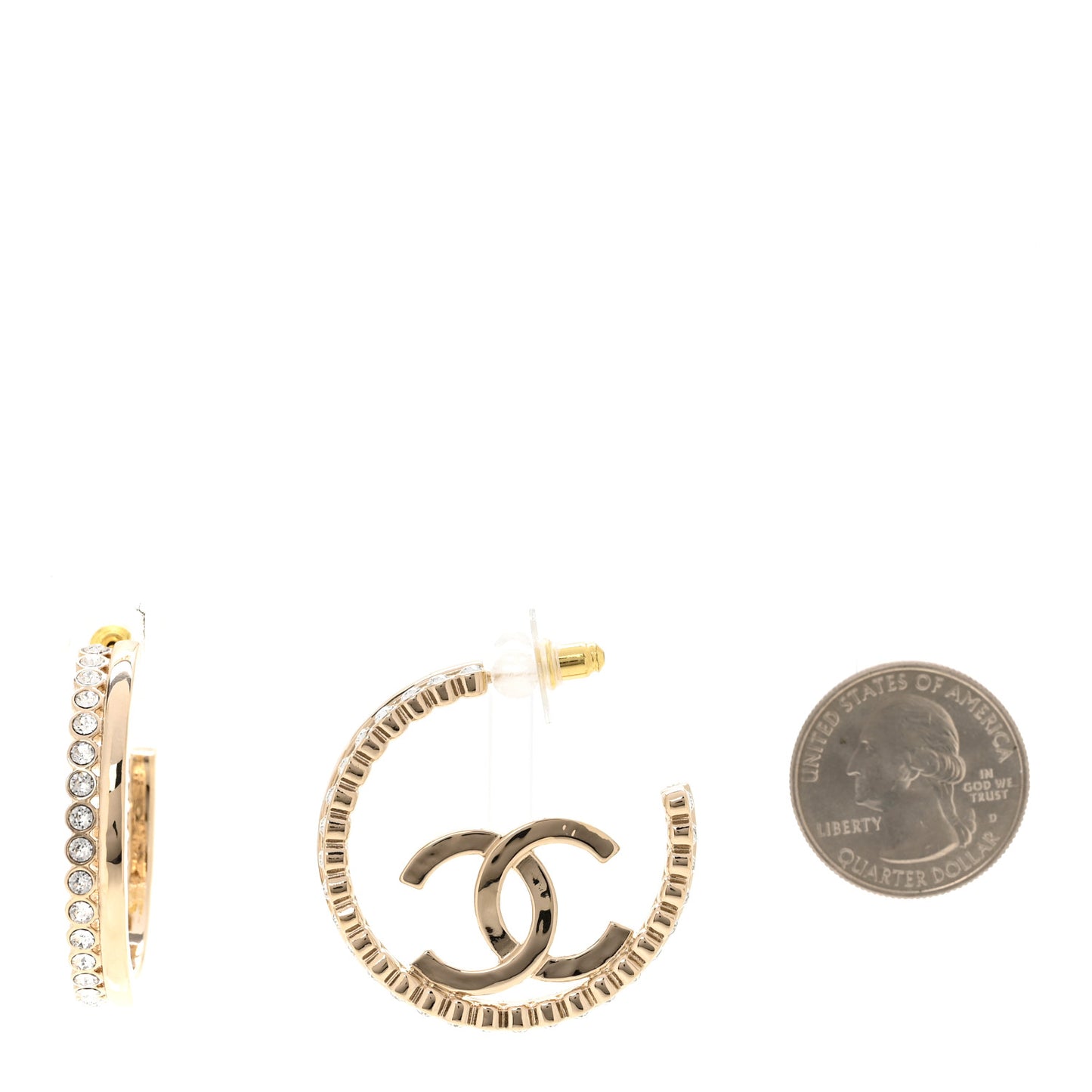 Metal Crystal Studded CC Hoop Earrings Gold