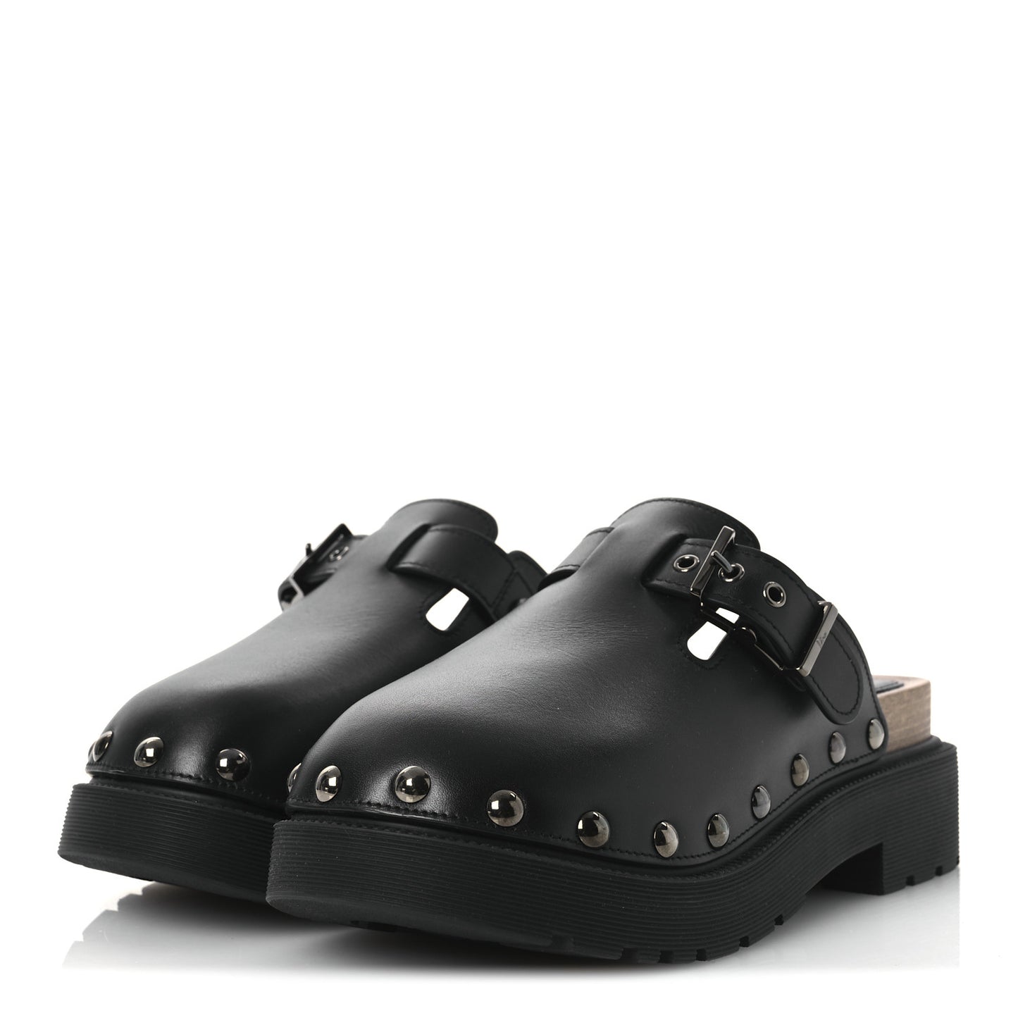 Calfskin Diorquake Buckled Lug Sole 15mm Clogs 36 Black