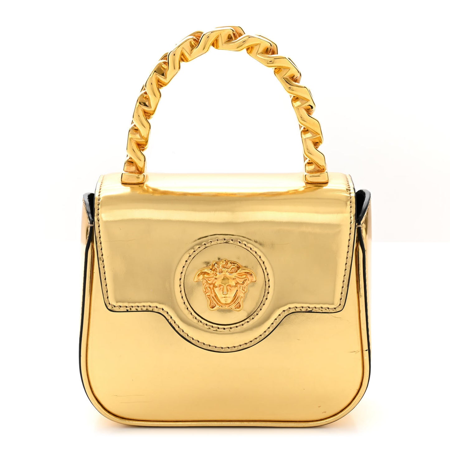Metallic Calfskin Mini La Medusa Bag Gold