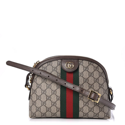 Gucci GG Supreme Monogram Textured Dollar Calfskin Web Small Ophidia Dome Shoulder Bag Beige Ebony New Acero 1 of 9