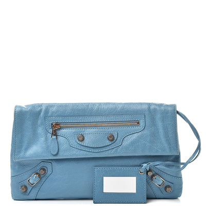 Balenciaga Agneau Giant 21 Rose Gold Hardware Envelope Clutch Bleu Tropical 1 of 7
