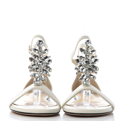 Jimmy Choo Nappa Crystal Averie T-Strap Flat Sandals 35.5 Chalk 2 of 10
