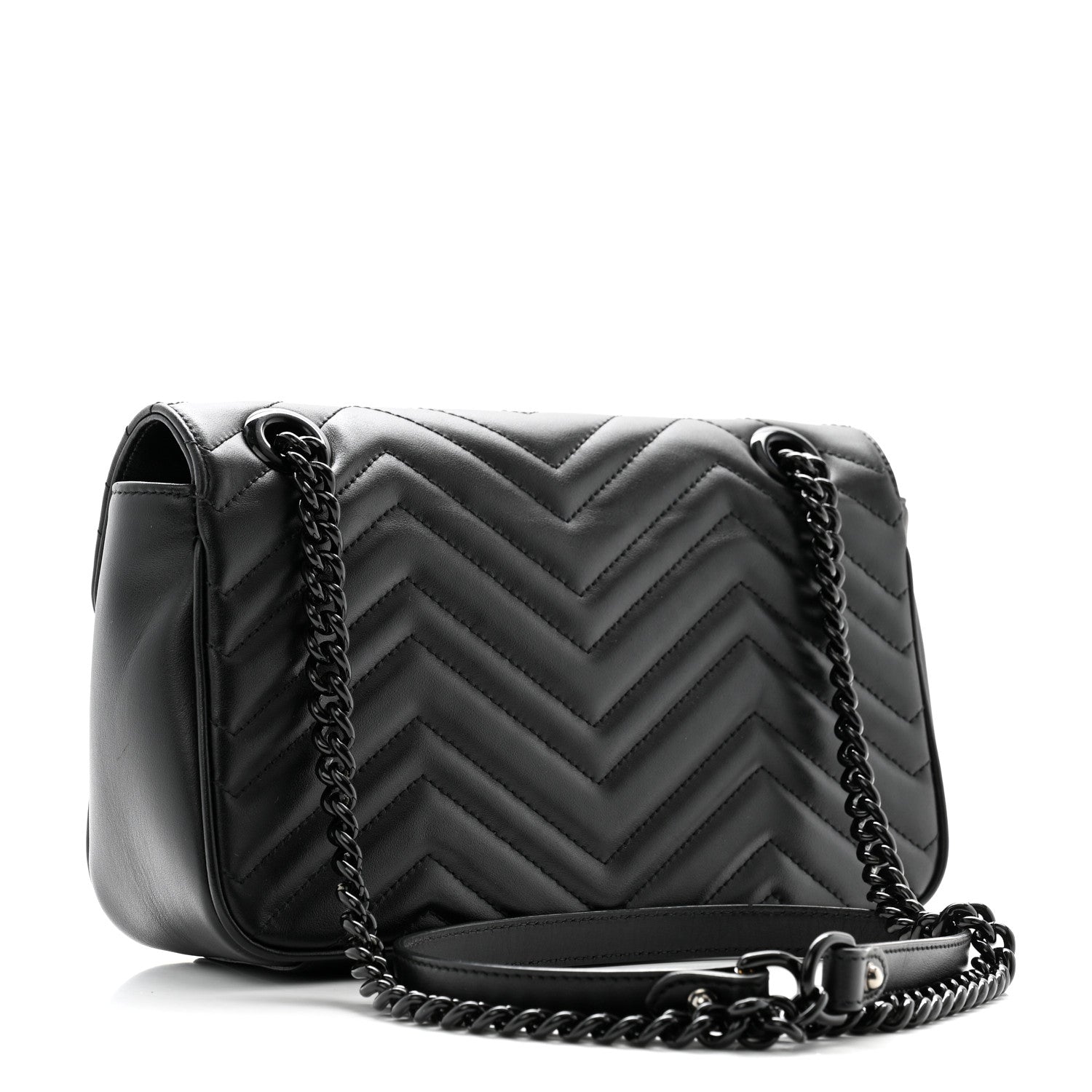 Gucci Calfskin Matelasse Monochrome Small GG Marmont Shoulder Bag Black 3 of 13