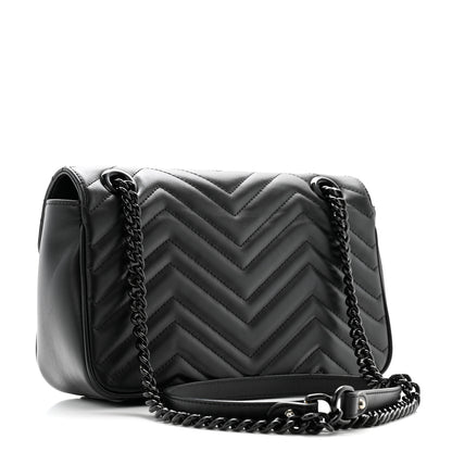 Gucci Calfskin Matelasse Monochrome Small GG Marmont Shoulder Bag Black 3 of 13