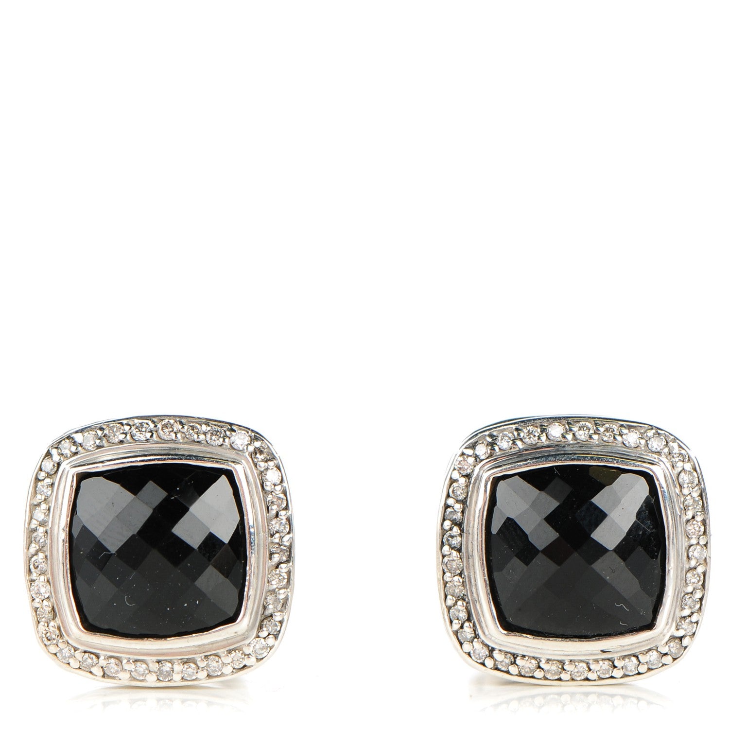 David Yurman Sterling Silver Pave Diamond Black Onyx 11mm Albion Earrings 1 of 4