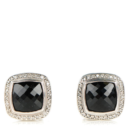 David Yurman Sterling Silver Pave Diamond Black Onyx 11mm Albion Earrings 1 of 4