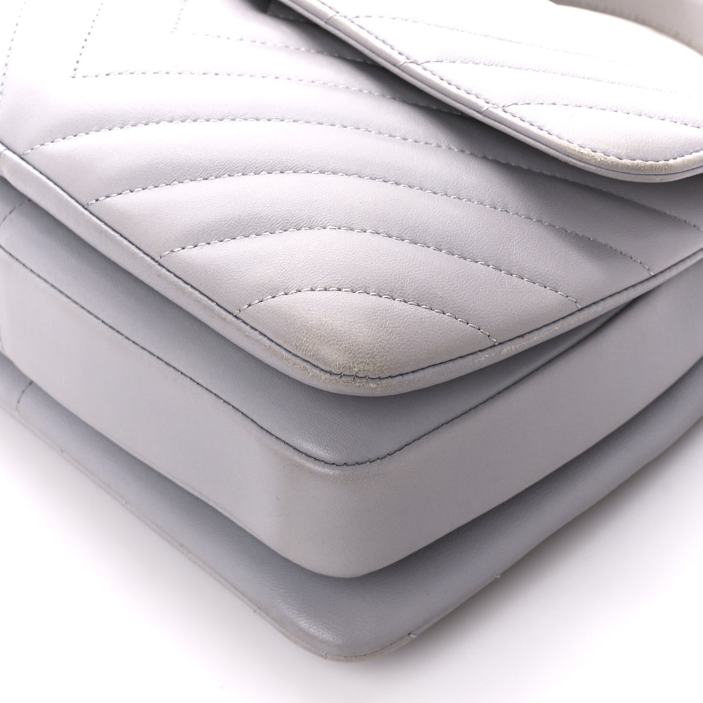 Lambskin Chevron Quilted Small Trendy CC Flap Dual Handle Bag Grey