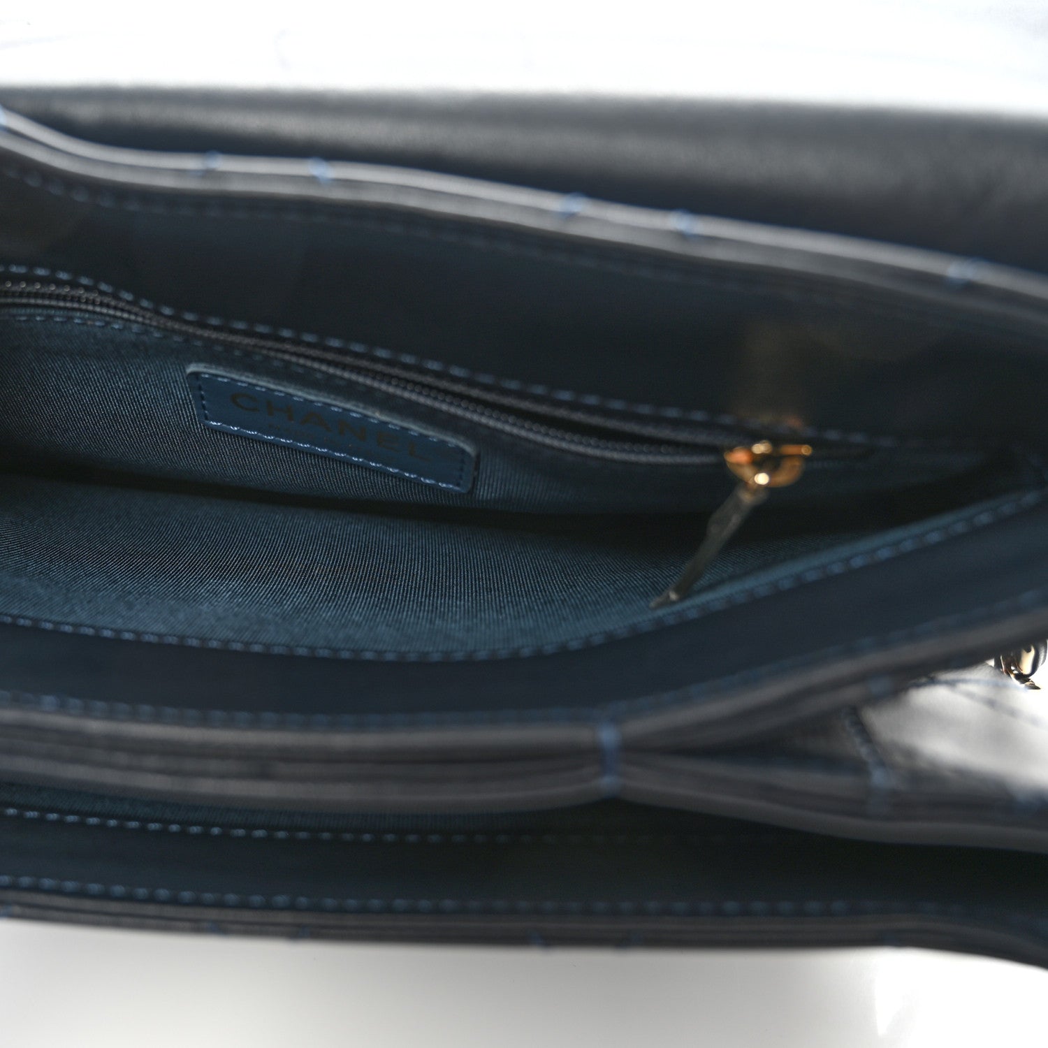 Chanel Calfskin Quilted Double Pocket Top Handle Flap Blue 5 of 11
