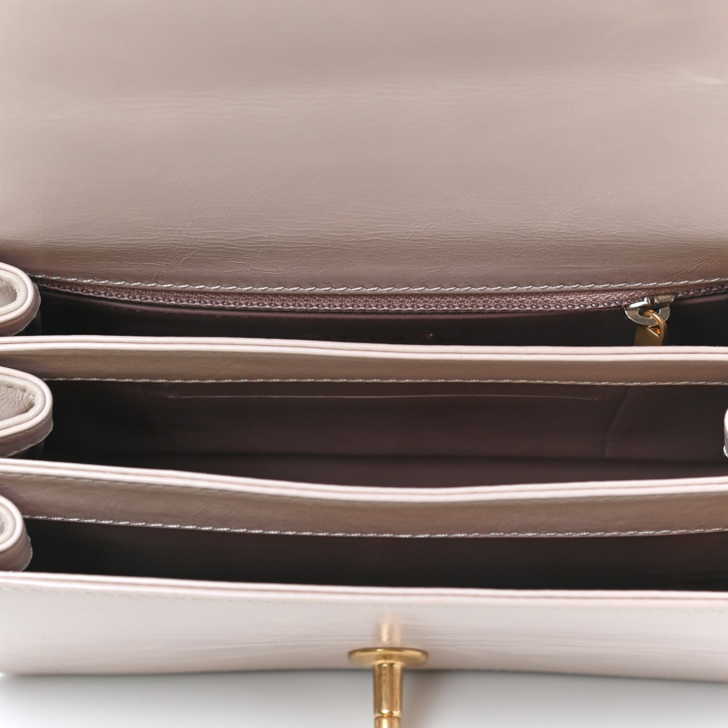 Glazed Calfskin Quilted Mini Straight Lined Flap Beige