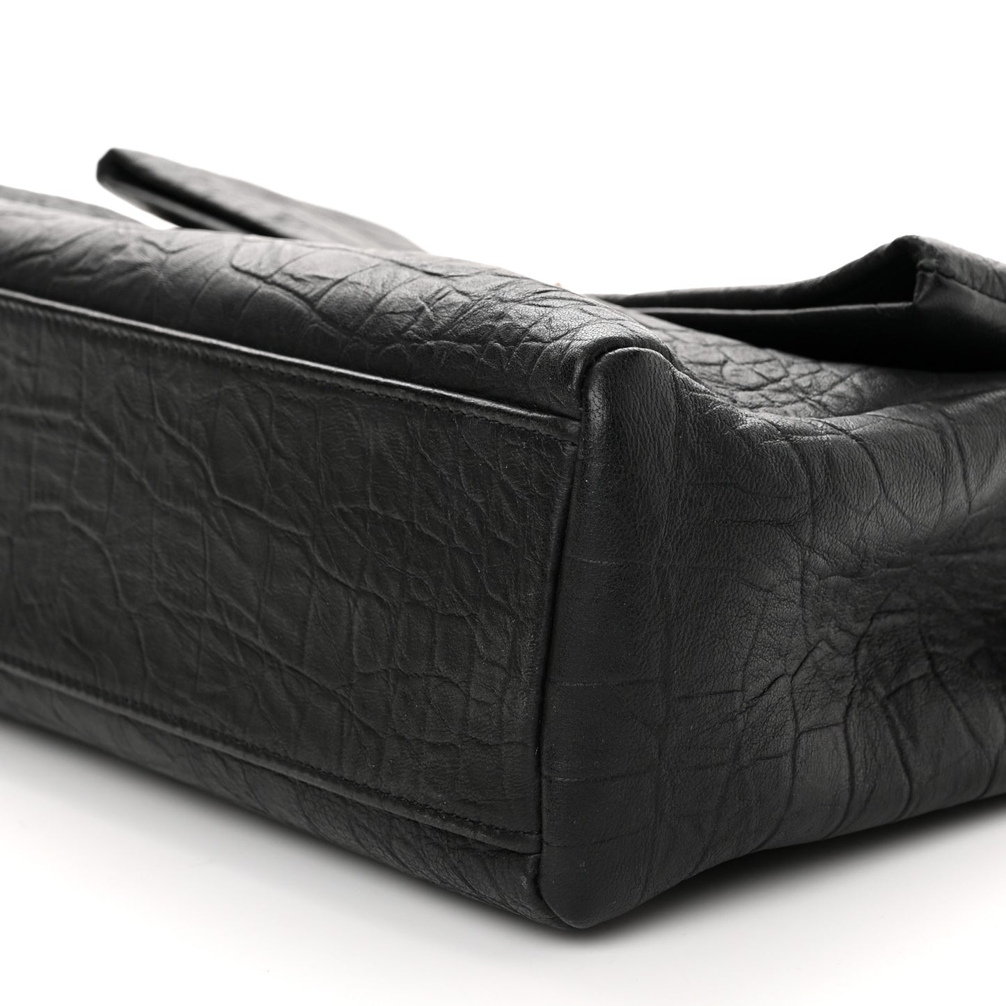 Calfskin Crocodile Embossed Medium West Hollywood Monogram Fold-Over Black