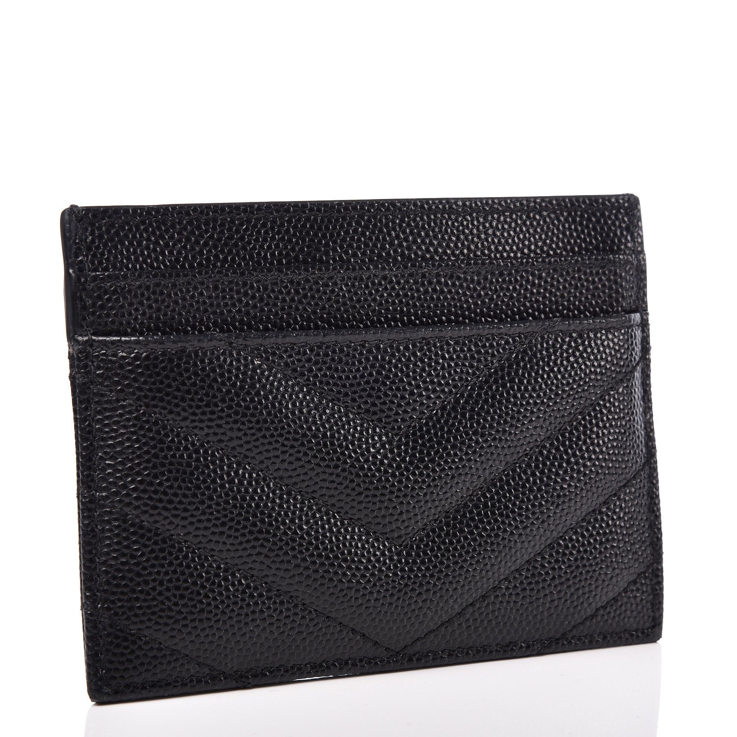Saint Laurent Grain De Poudre Matelasse Chevron Monogram Credit Card Case Black 3 of 9