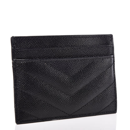 Saint Laurent Grain De Poudre Matelasse Chevron Monogram Credit Card Case Black 3 of 9