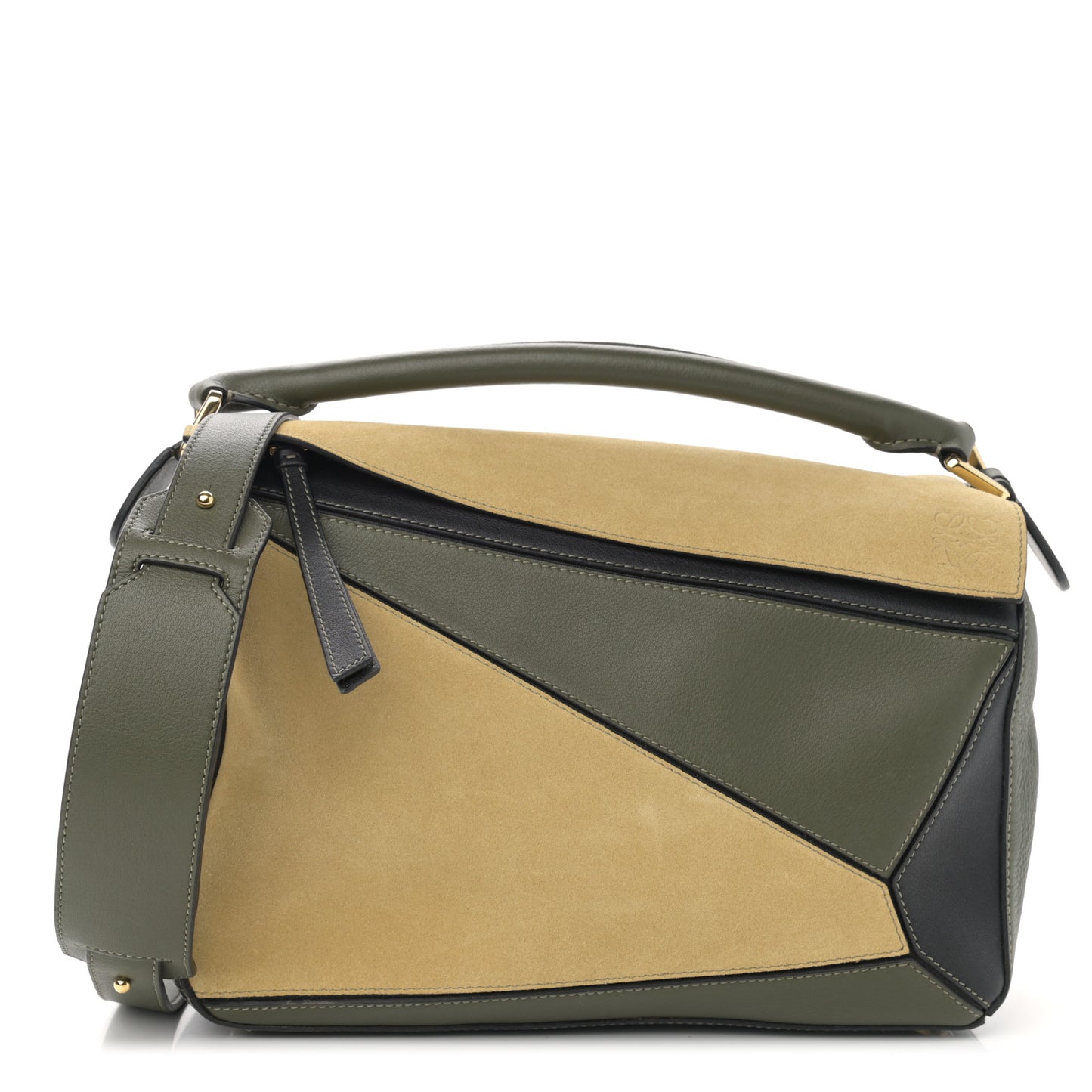 Calfskin Suede Medium Puzzle Bag Gold Avocado Green