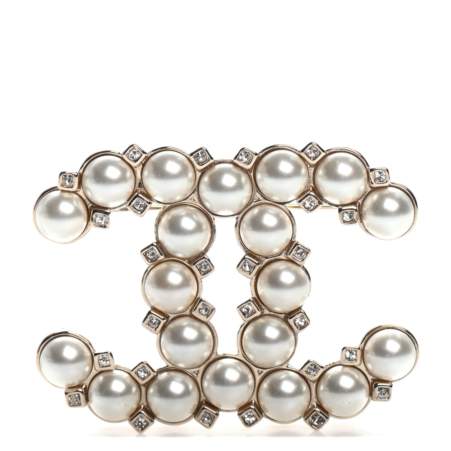 Pearl Crystal CC Brooch Gold