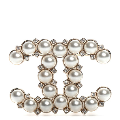 Chanel Pearl Crystal CC Brooch Gold 1 of 4