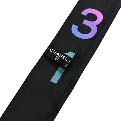 Chanel Silk Logo Rue Cambon Slim Bandeau Scarf Black Multicolor 3 of 3