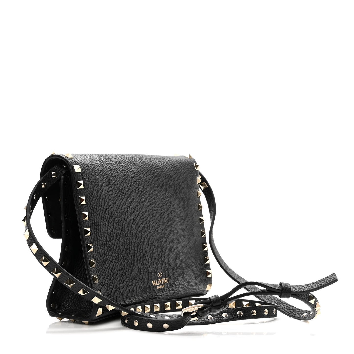 Vitello Medium Rockstud Flip Lock Crossbody Bag Black