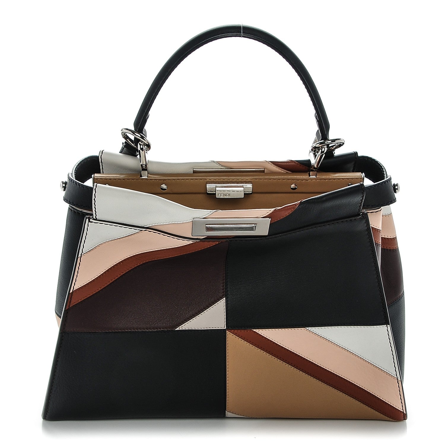 Fendi Vitello Seta Patchwork Medium Peekaboo Iconic Satchel Night Blue Multicolor 1 of 7