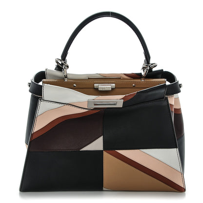 Fendi Vitello Seta Patchwork Medium Peekaboo Iconic Satchel Night Blue Multicolor 1 of 7