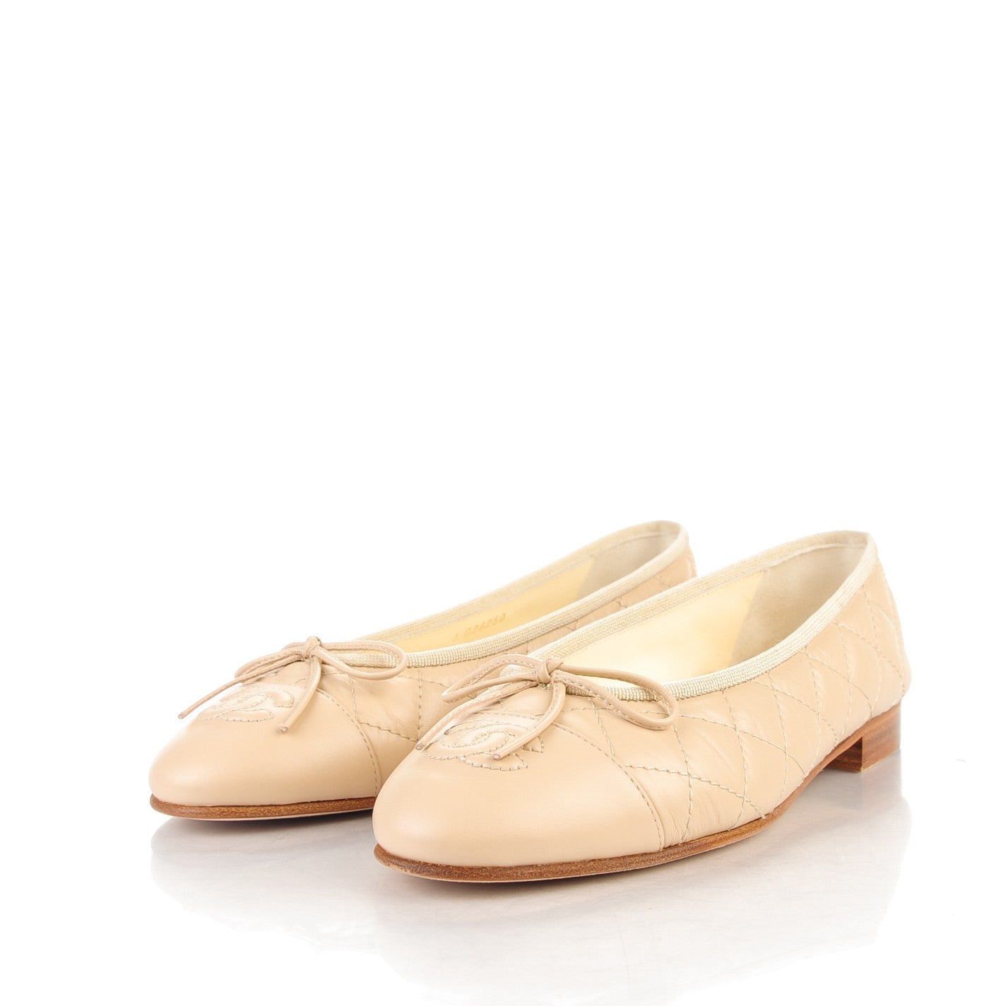 Chanel Calfskin Quilted CC Ballerina Flats 36.5 Beige 3 of 8