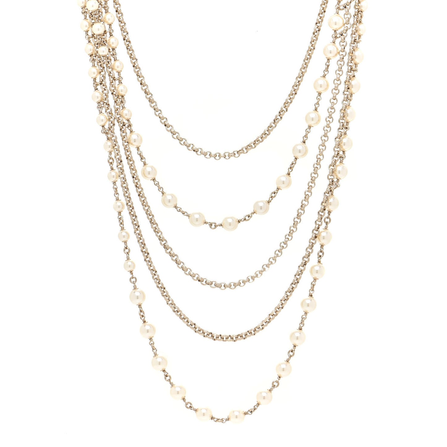 Pearl Crystal CC Camellia Express Multi Strand Necklace Gold