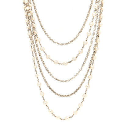 Chanel Pearl Crystal CC Camellia Express Multi Strand Necklace Gold 1 of 4