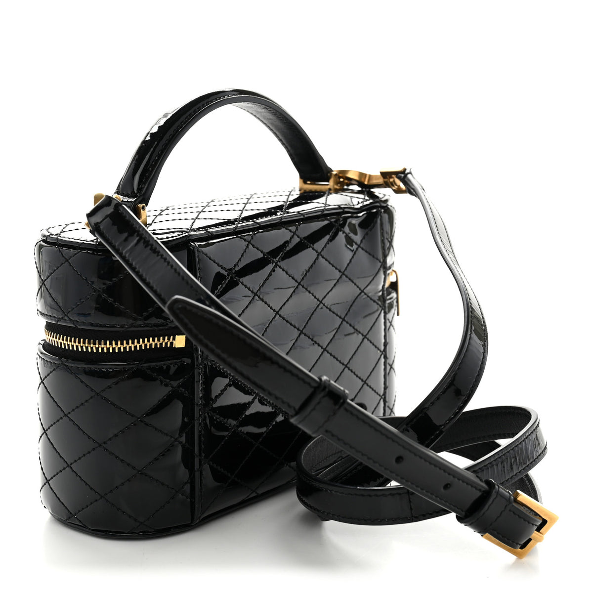 Patent Quilted Gaby Vanity Bag Black
